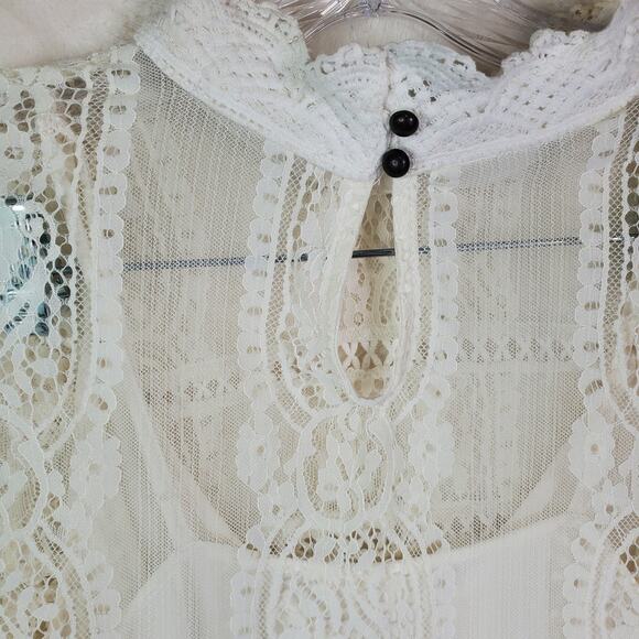 Altard State Crochet Lace Bell Sleeve Lined Top Ivory Sheer Boho Festival Large - Picture 14 of 16